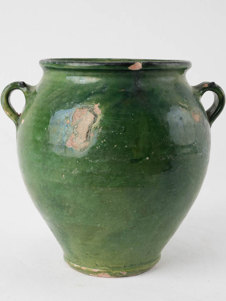 Antique French confit pot - w/ full green glaze 10¼"