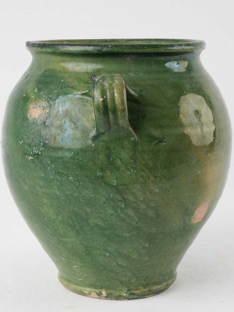 Antique French confit pot - w/ full green glaze 10¼"