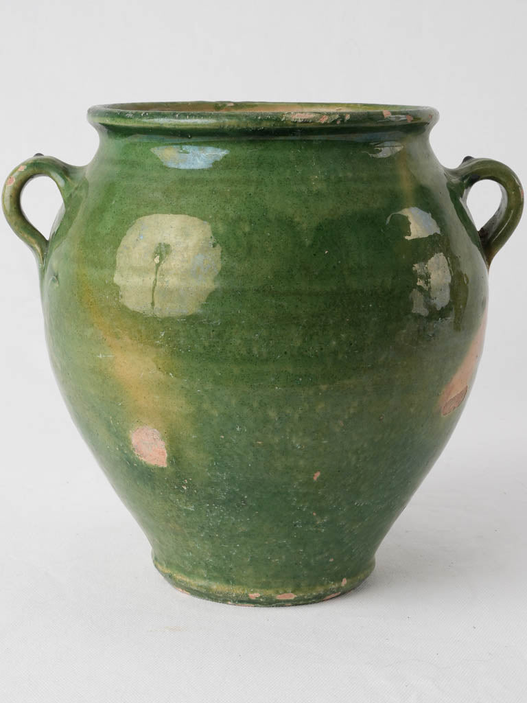 Antique French confit pot - w/ full green glaze 10¼"