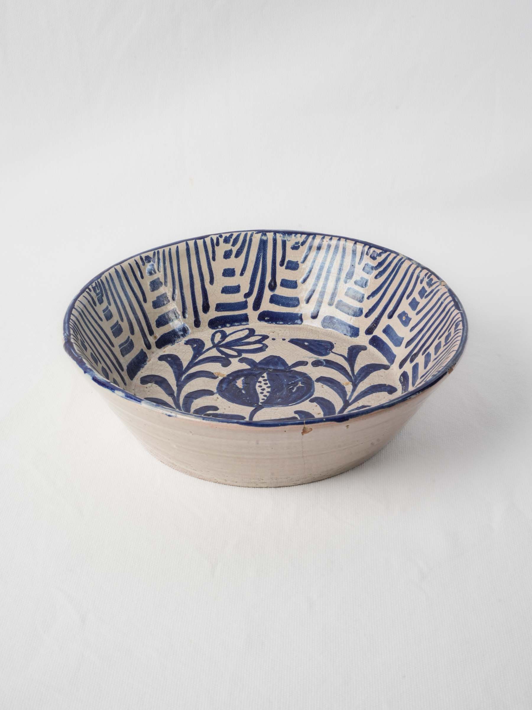 Antique earthenware bowl with cobalt