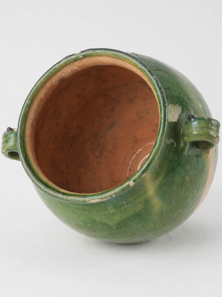 Antique French confit pot - w/ full green glaze 10¼"