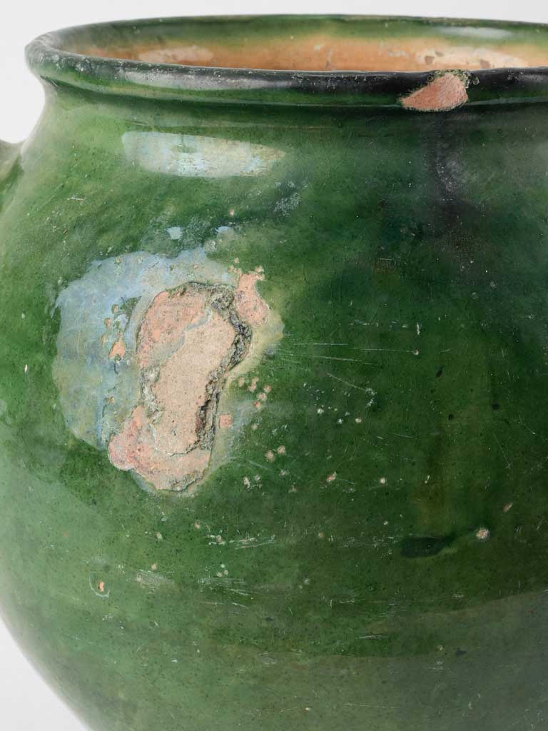 Antique French confit pot - w/ full green glaze 10¼"