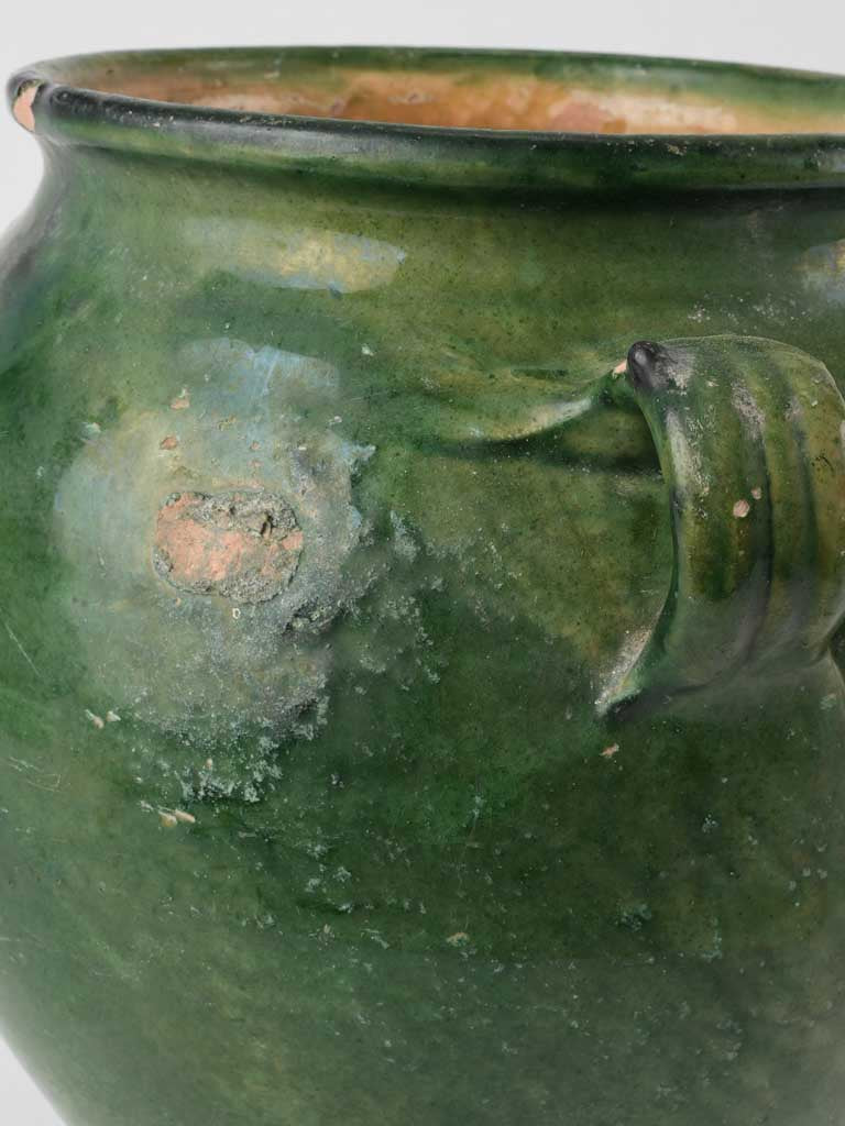 Antique French confit pot - w/ full green glaze 10¼"