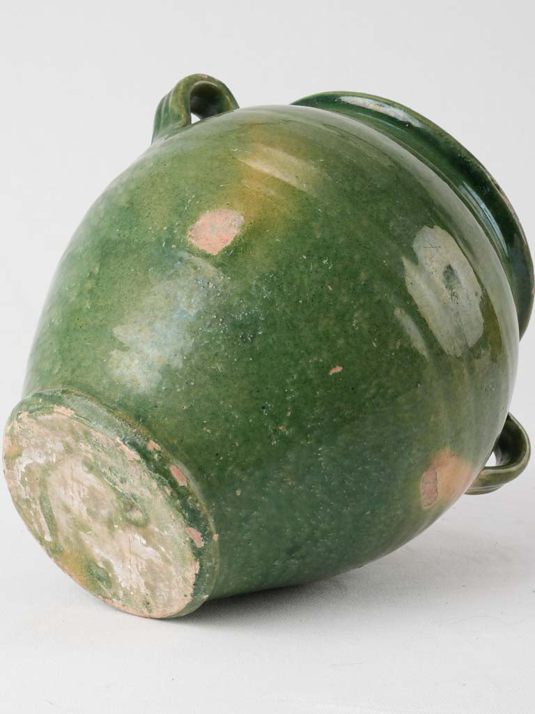 Antique French confit pot - w/ full green glaze 10¼"