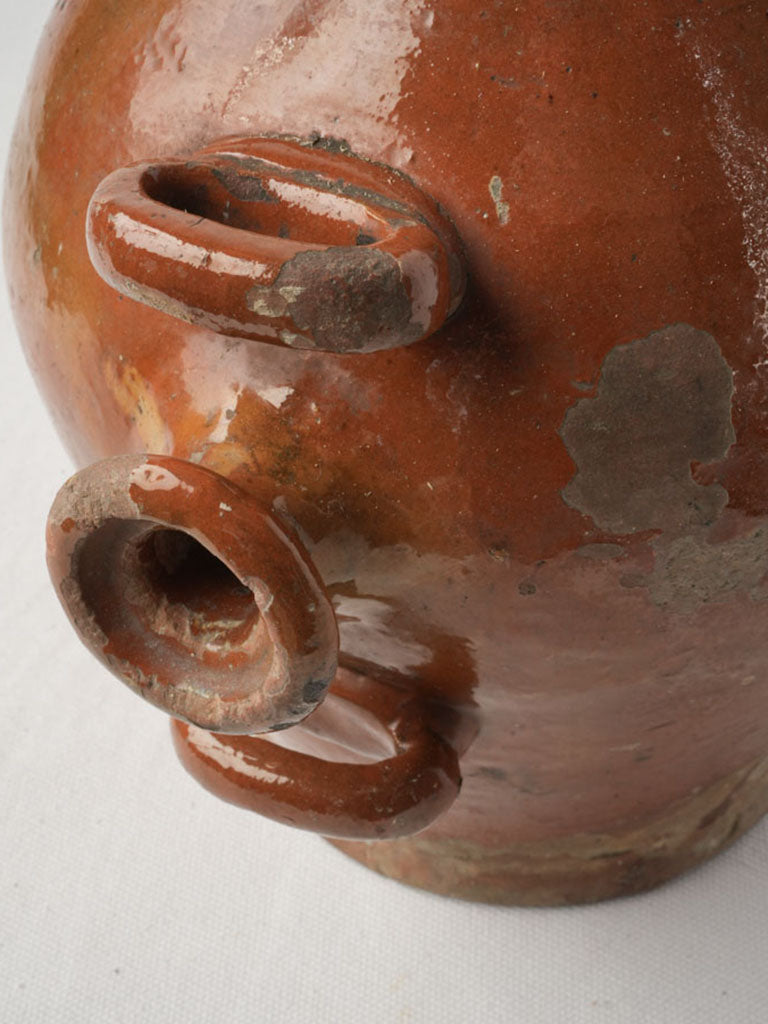 Nineteenth Century Terracotta Ceramic Vinegar Vessel w/ Ocher Glaze - 8¾"