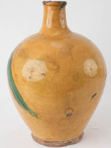 Large antique French pitcher w/ yellow glaze & diagonal green splash 15¾"