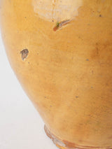 Large antique French pitcher w/ yellow glaze & diagonal green splash 15¾"