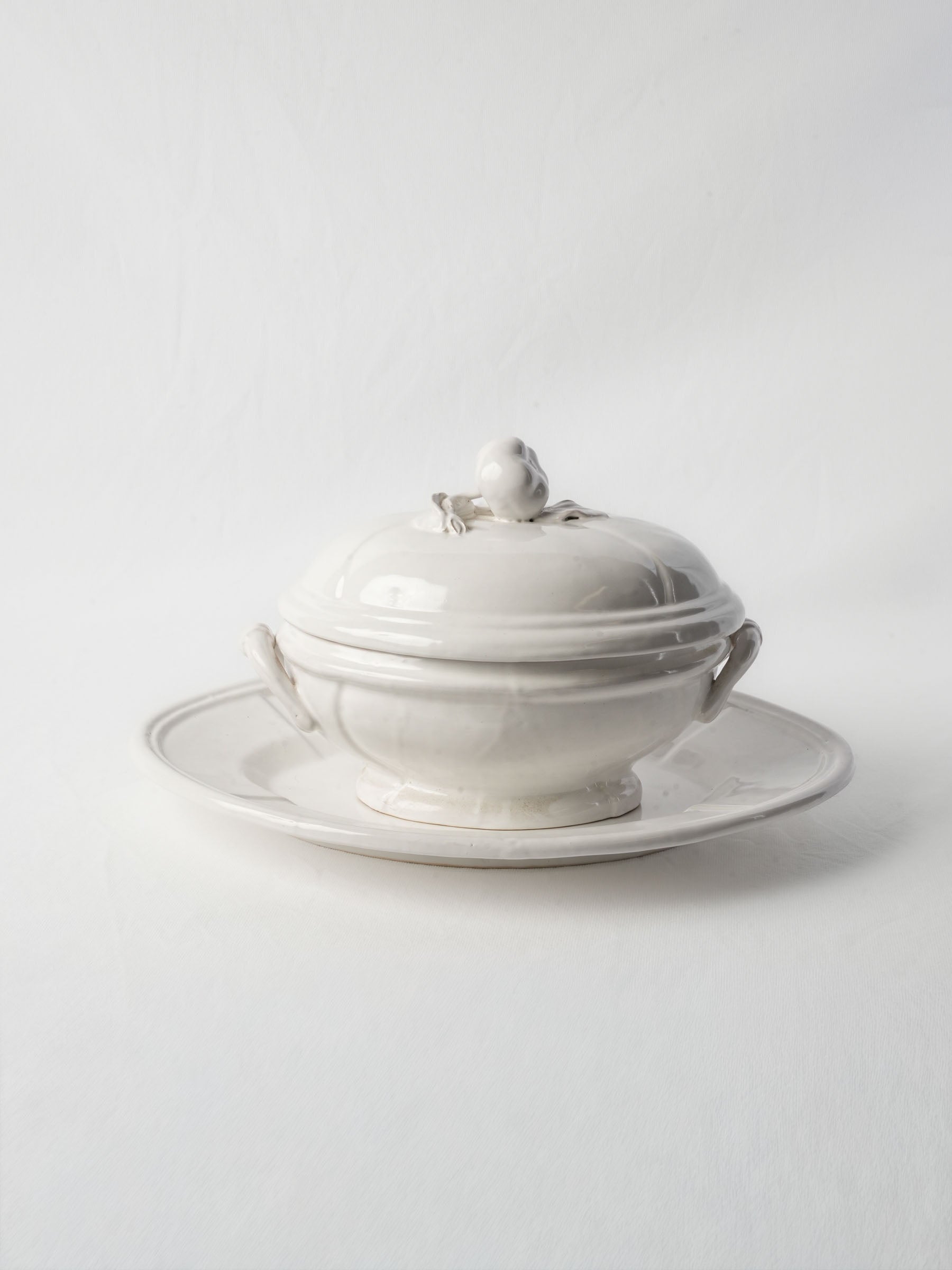 Elegant sculptural tureen with apple