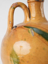 Large antique French pitcher w/ yellow glaze & diagonal green splash 15¾"