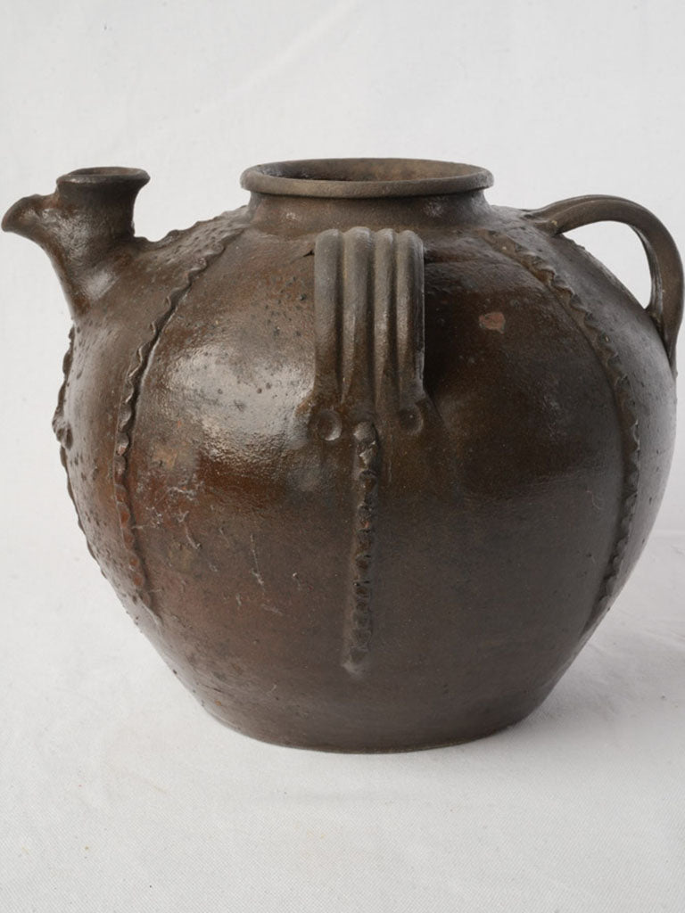 19th Century Walnut Oil Jar  w/ Applied Cross Motif - 11½"