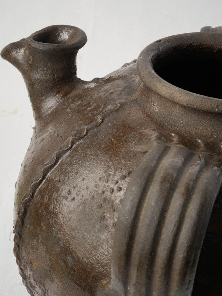 19th Century Walnut Oil Jar  w/ Applied Cross Motif - 11½"