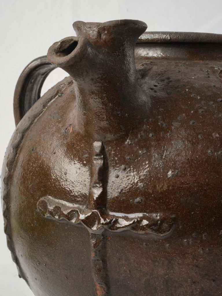 19th Century Walnut Oil Jar  w/ Applied Cross Motif - 11½"