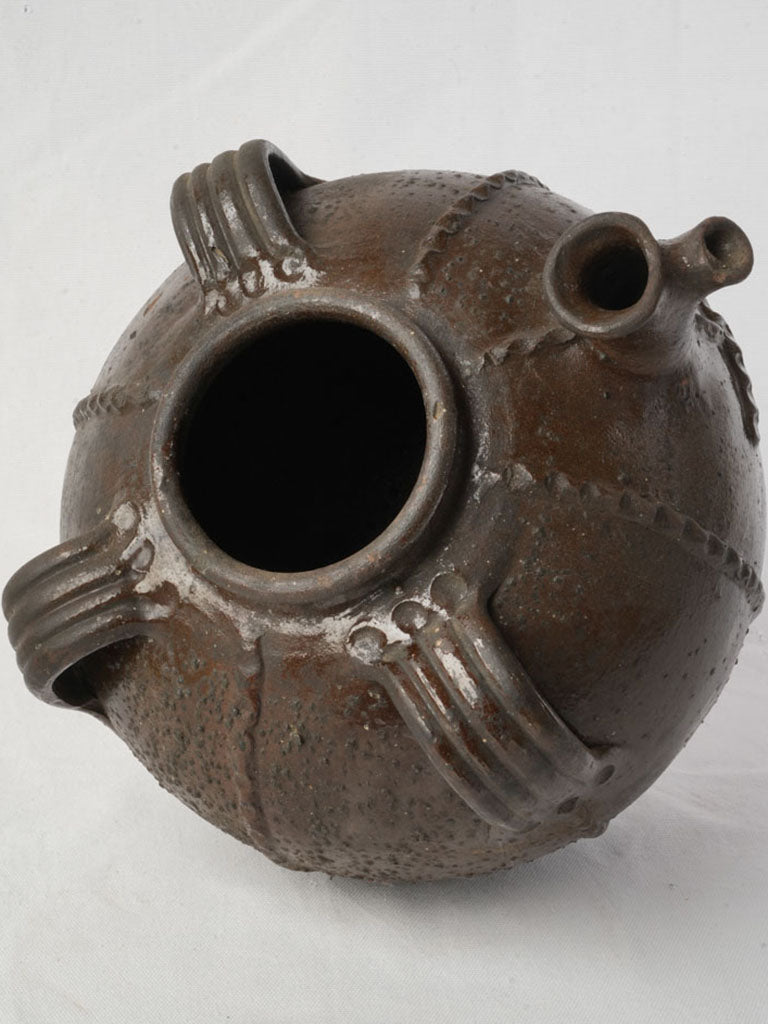 19th Century Walnut Oil Jar  w/ Applied Cross Motif - 11½"