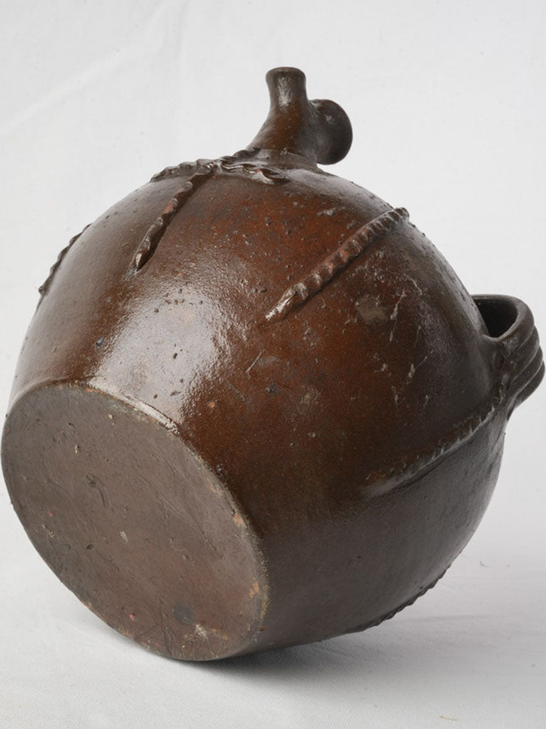 19th Century Walnut Oil Jar  w/ Applied Cross Motif - 11½"