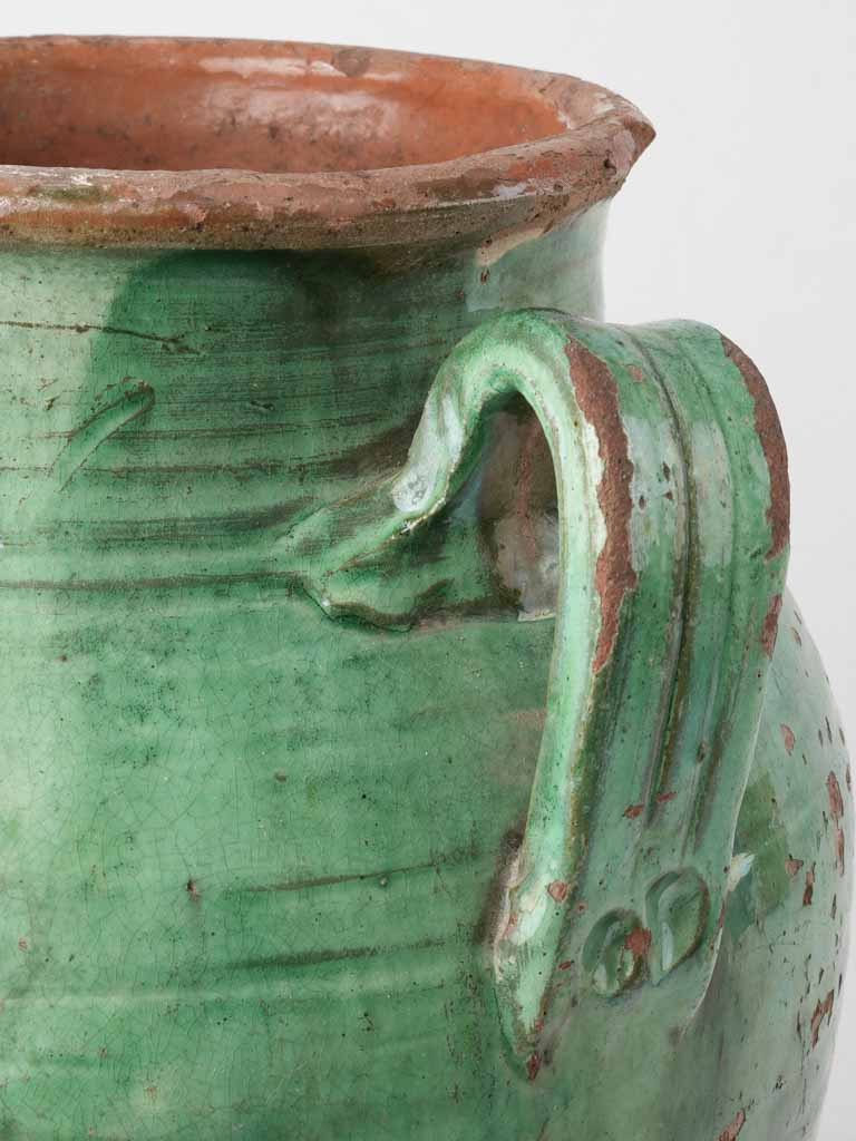 Antique Tournac pot w/ 2 handles - green 14¼"