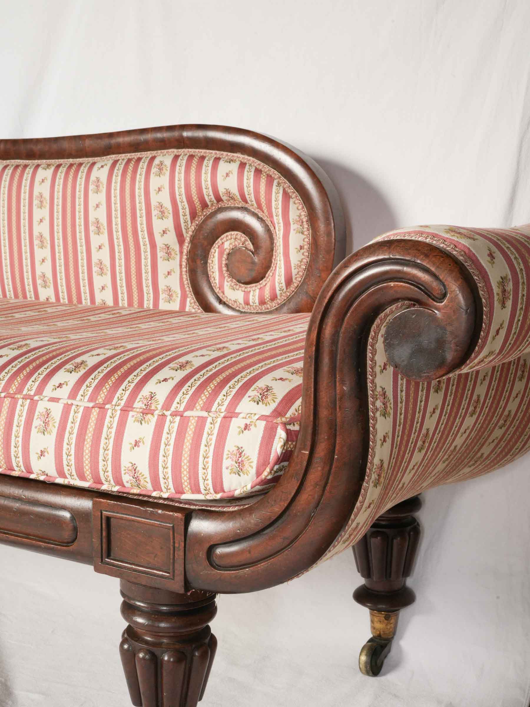 English Scroll-End Chaise Longue w/ Matching Pouf, 19th Century - 71¼"