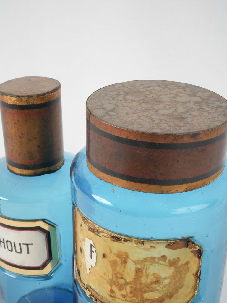 Aged blue apothecary jars collectible