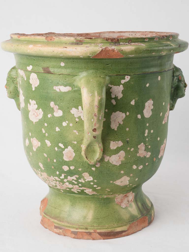18th century Tournac citrus planter with 2 handles mask detail - green