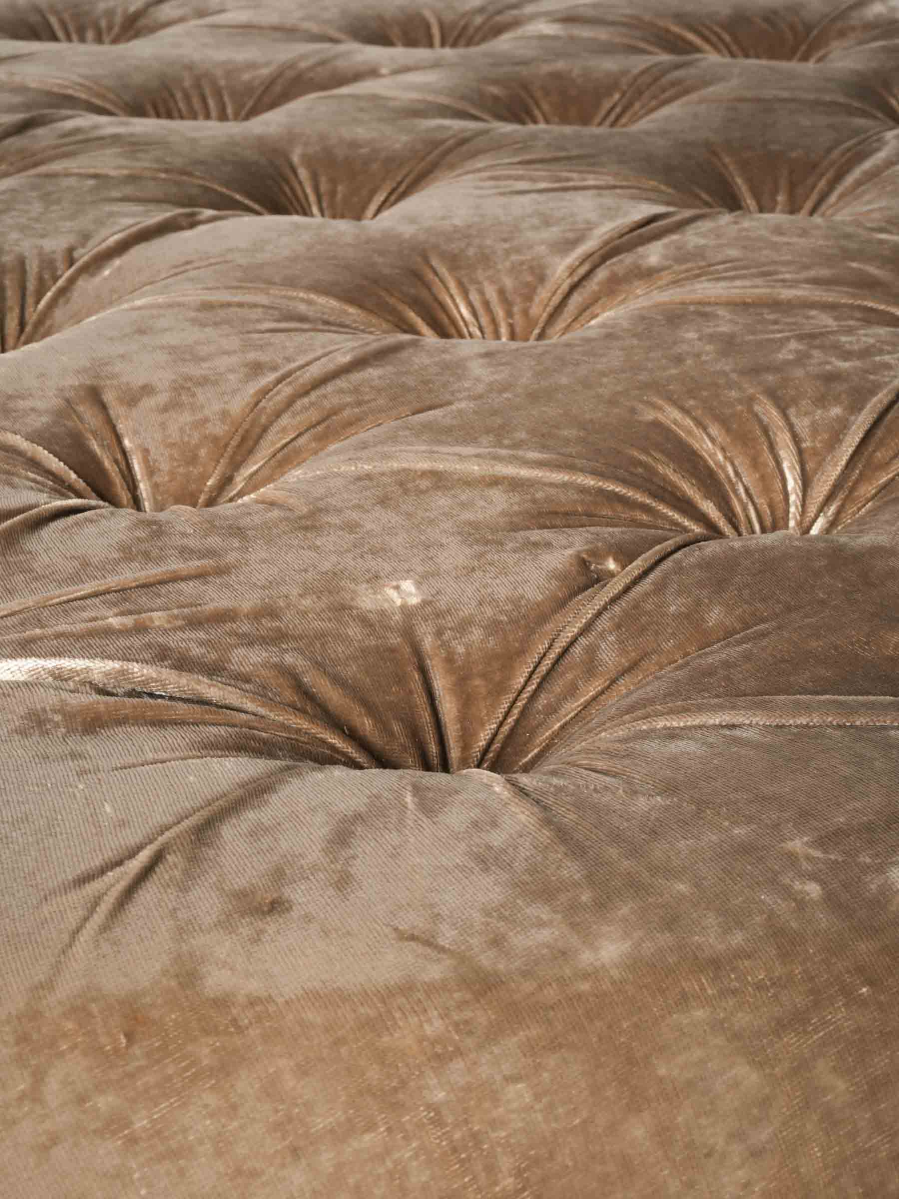 Oversized French Louis XV Style Round Ottoman w/ Tufted Taupe Velvet, Early-Mid 20th Century - 46½"
