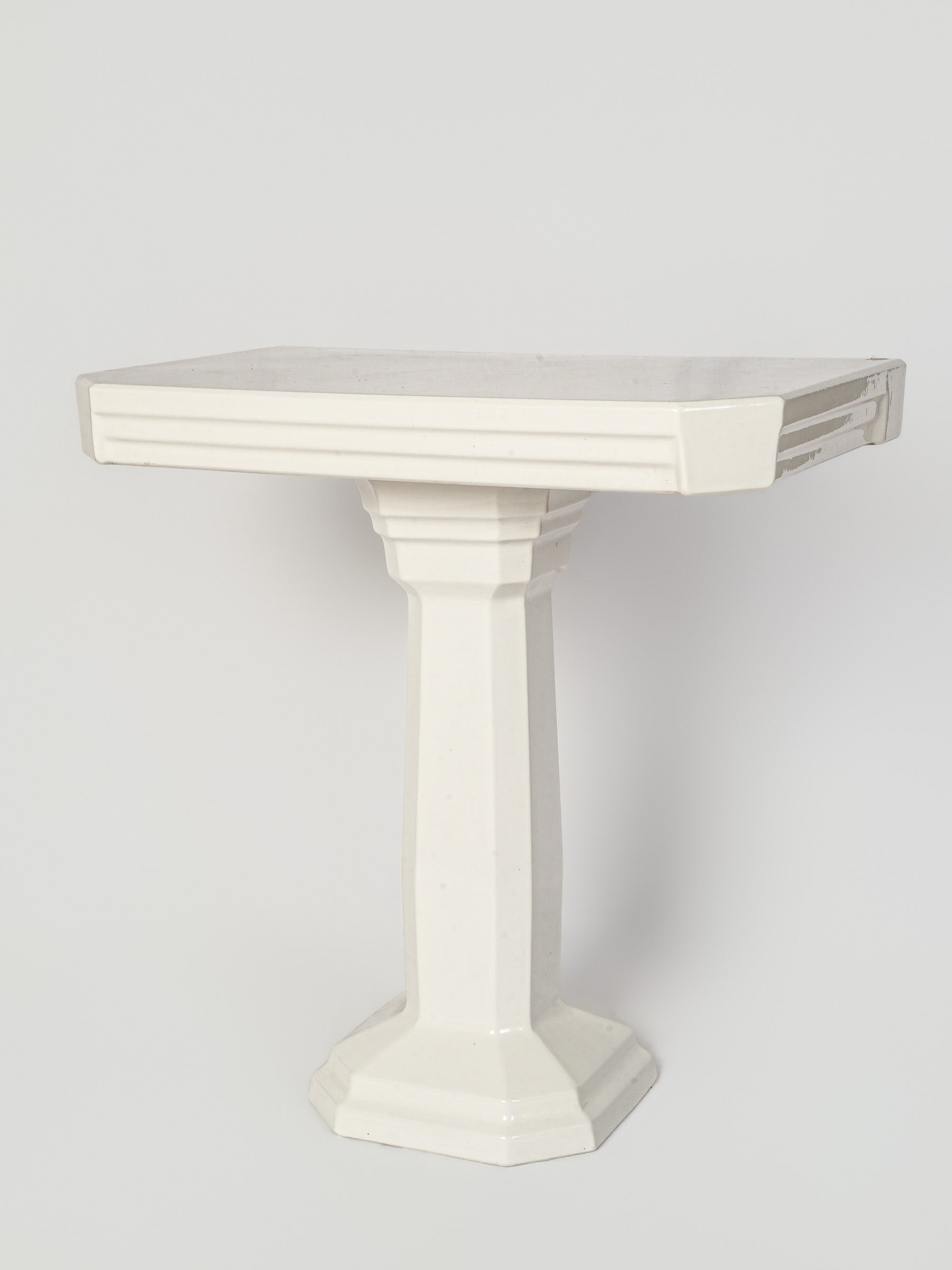 French Art Deco White Ceramic Bathroom Console, circa 1930s - 31"