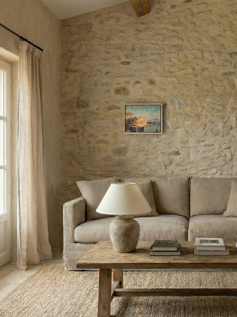 Sunlit coastal artwork panel