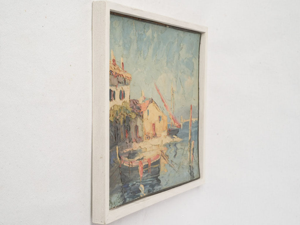 Colorful mid-century boat scene