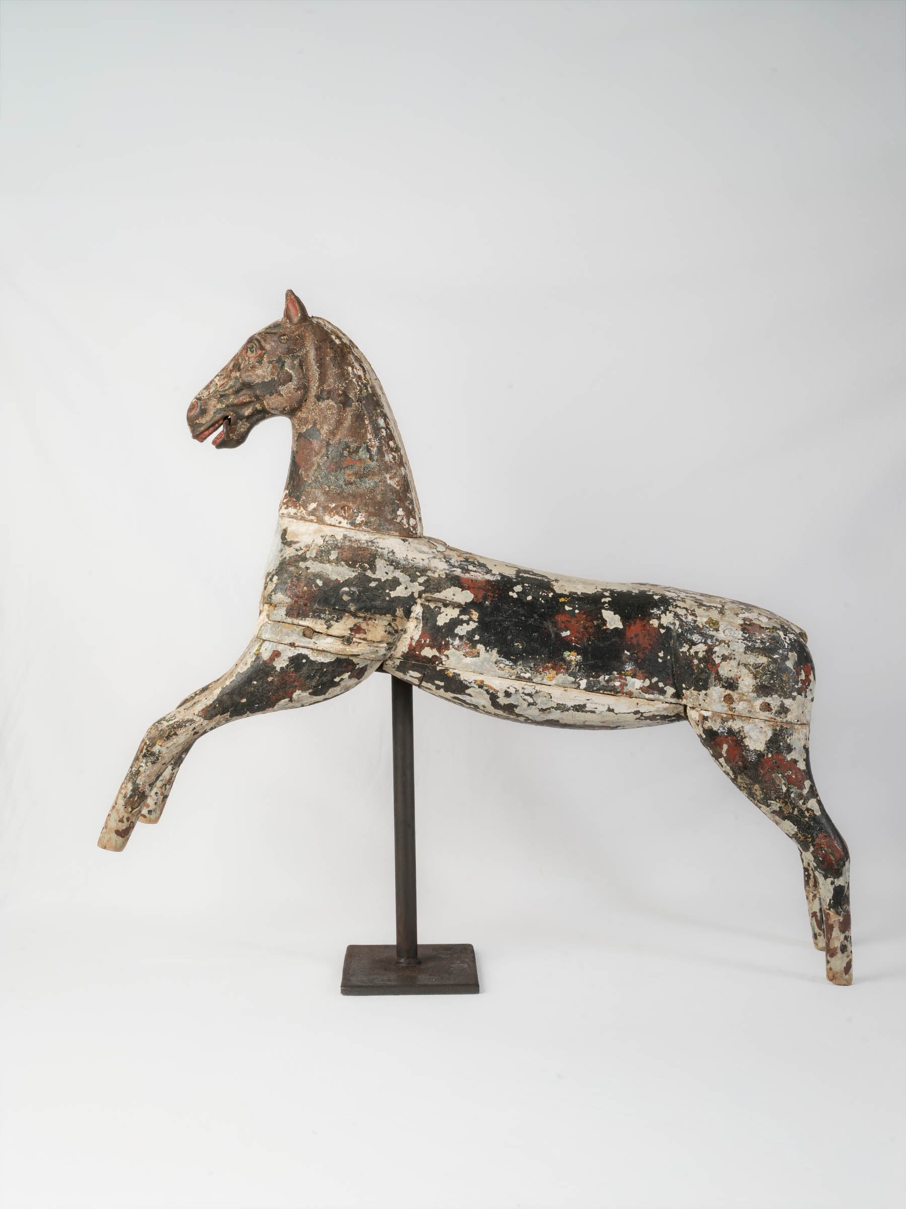 Aged polychrome carousel horse model  