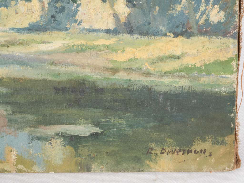 Early 20th-Century Oil on Canvas of Boats Along a Sunlit Canal - 15" x 28¾"