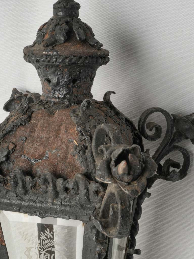 18th Century French Wrought Iron Processional Lantern w/ Rustic Patina - 22"