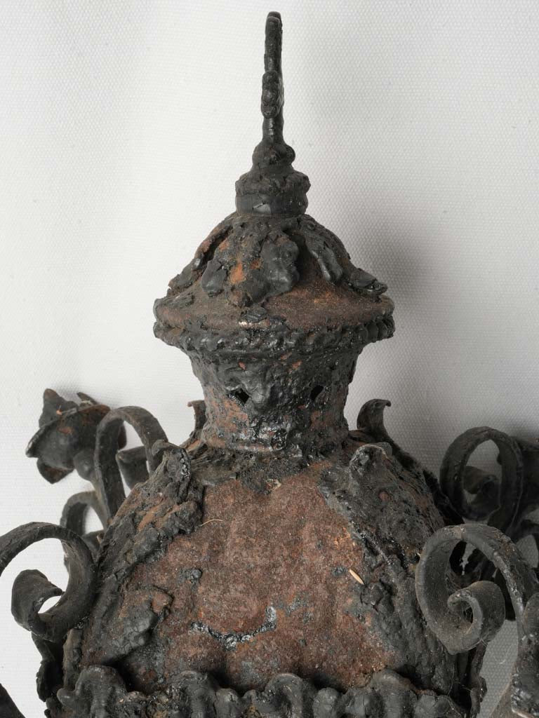 18th Century French Wrought Iron Processional Lantern w/ Rustic Patina - 22"