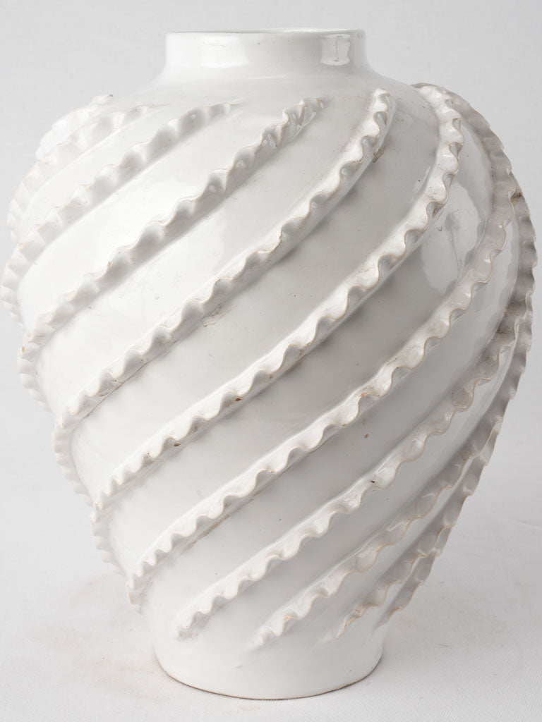 Large white vase w/ diagonal stripe - Emile Tessier 13¾"
