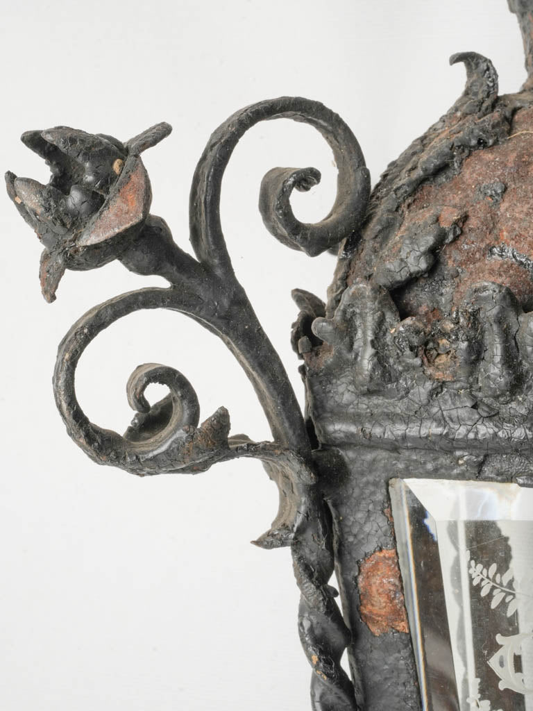 18th Century French Wrought Iron Processional Lantern w/ Rustic Patina - 22"