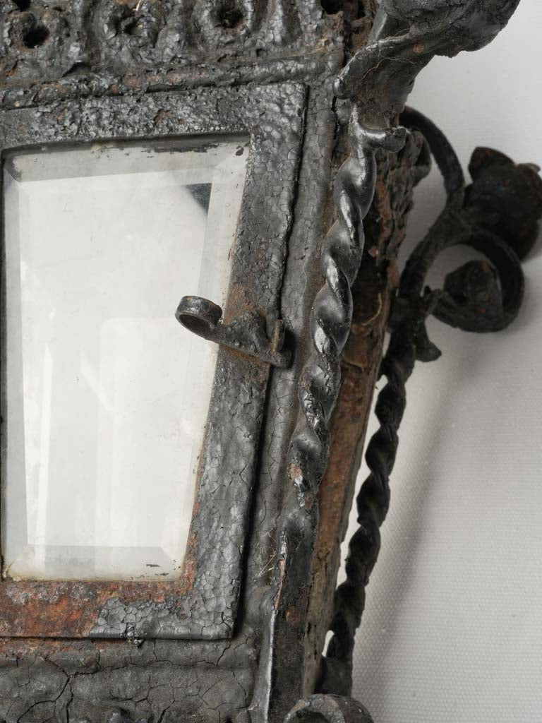 18th Century French Wrought Iron Processional Lantern w/ Rustic Patina - 22"