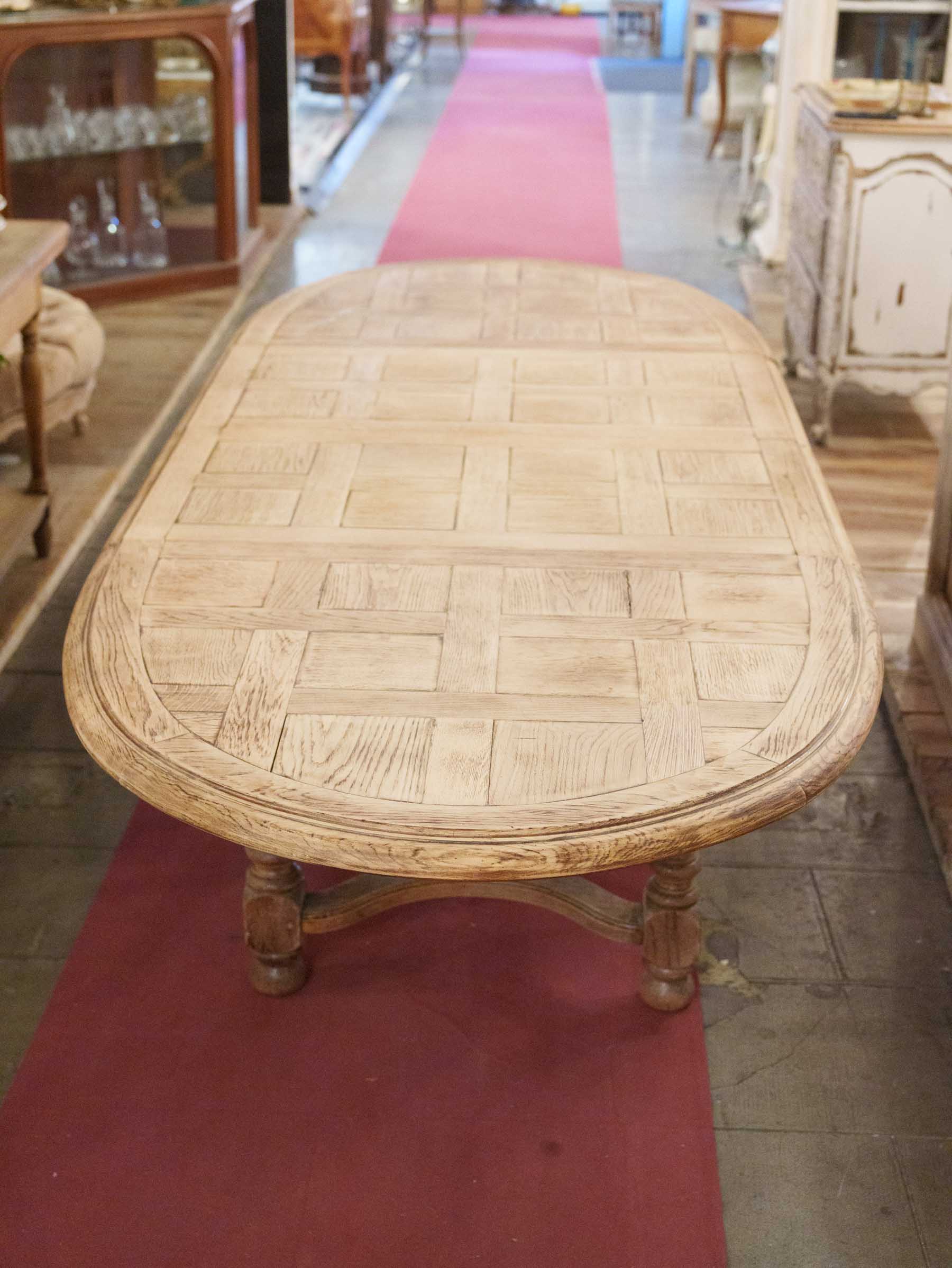 Beautiful Extendable Oak Dining Table w/ Parquetry Top, Early 20th Century