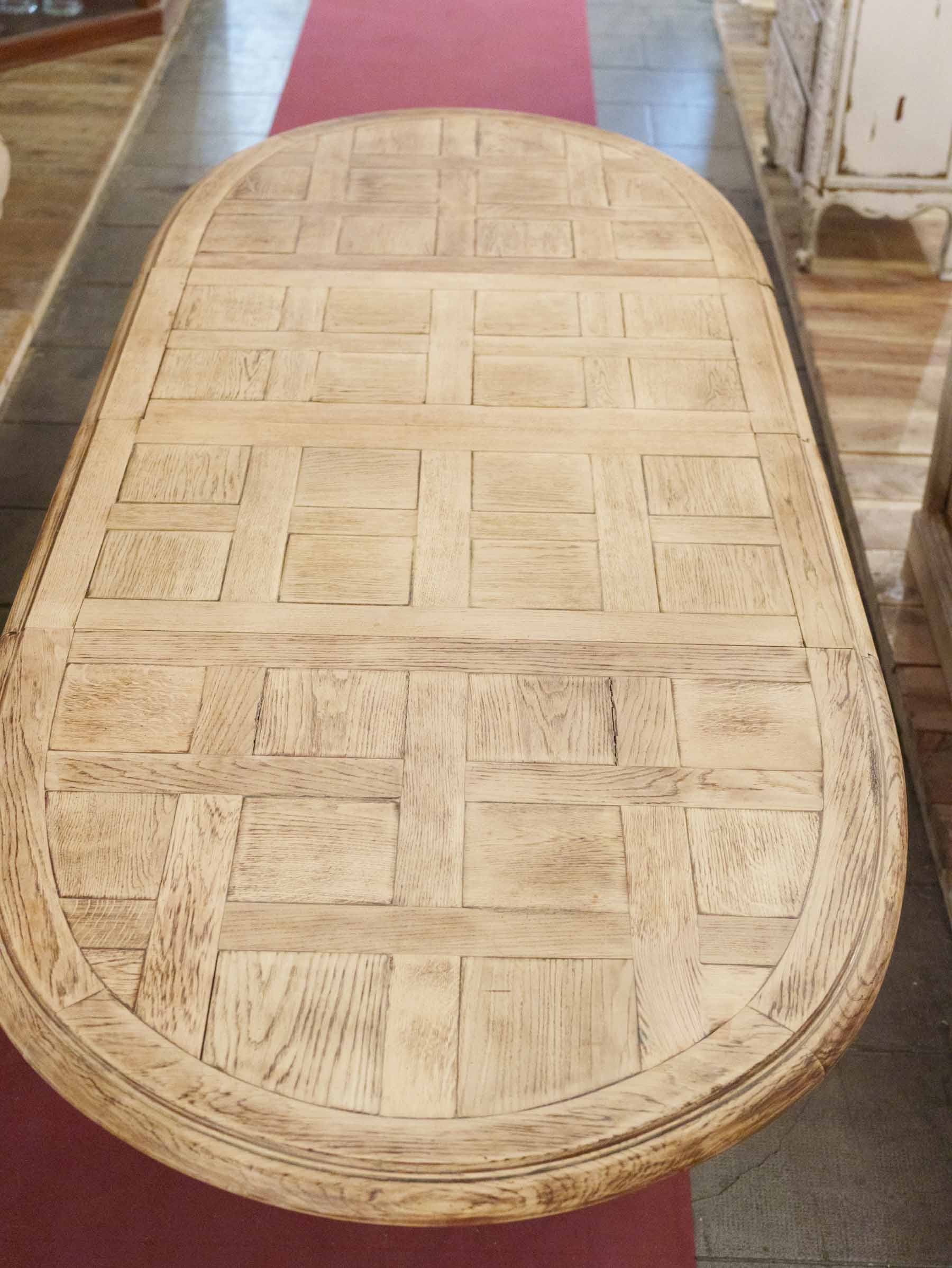 Beautiful Extendable Oak Dining Table w/ Parquetry Top, Early 20th Century