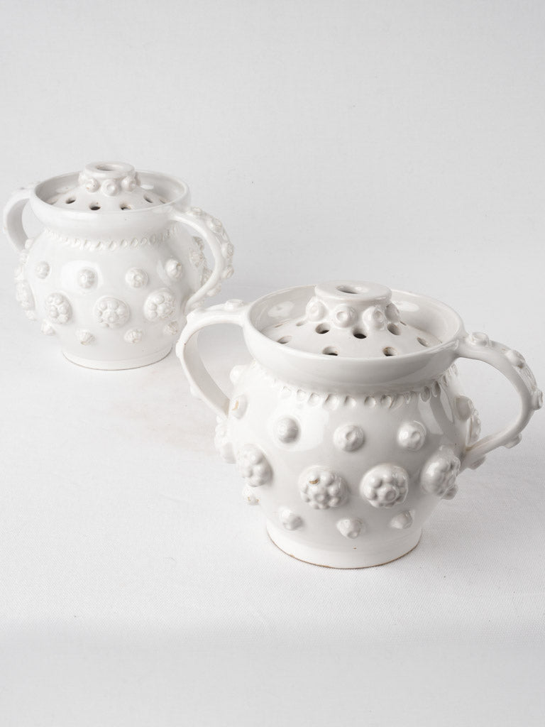 Pair of white lidded tulipieres vases - Emile Tessier 6¾"