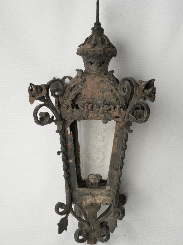 18th Century French Wrought Iron Processional Lantern w/ Rustic Patina - 22"