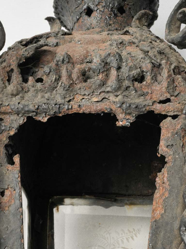 18th Century French Wrought Iron Processional Lantern w/ Rustic Patina - 22"