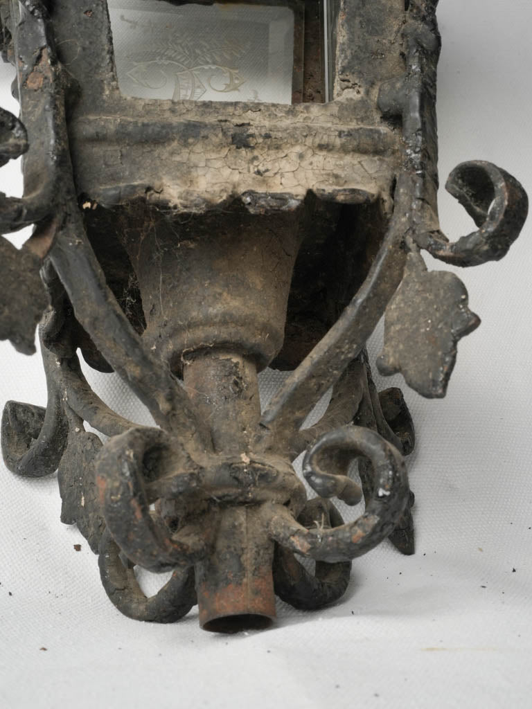 18th Century French Wrought Iron Processional Lantern w/ Rustic Patina - 22"