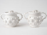 Pair of white lidded tulipieres vases - Emile Tessier 6¾"