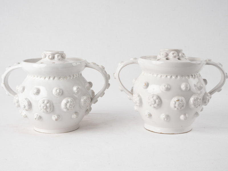 Pair of white lidded tulipieres vases - Emile Tessier 6¾"