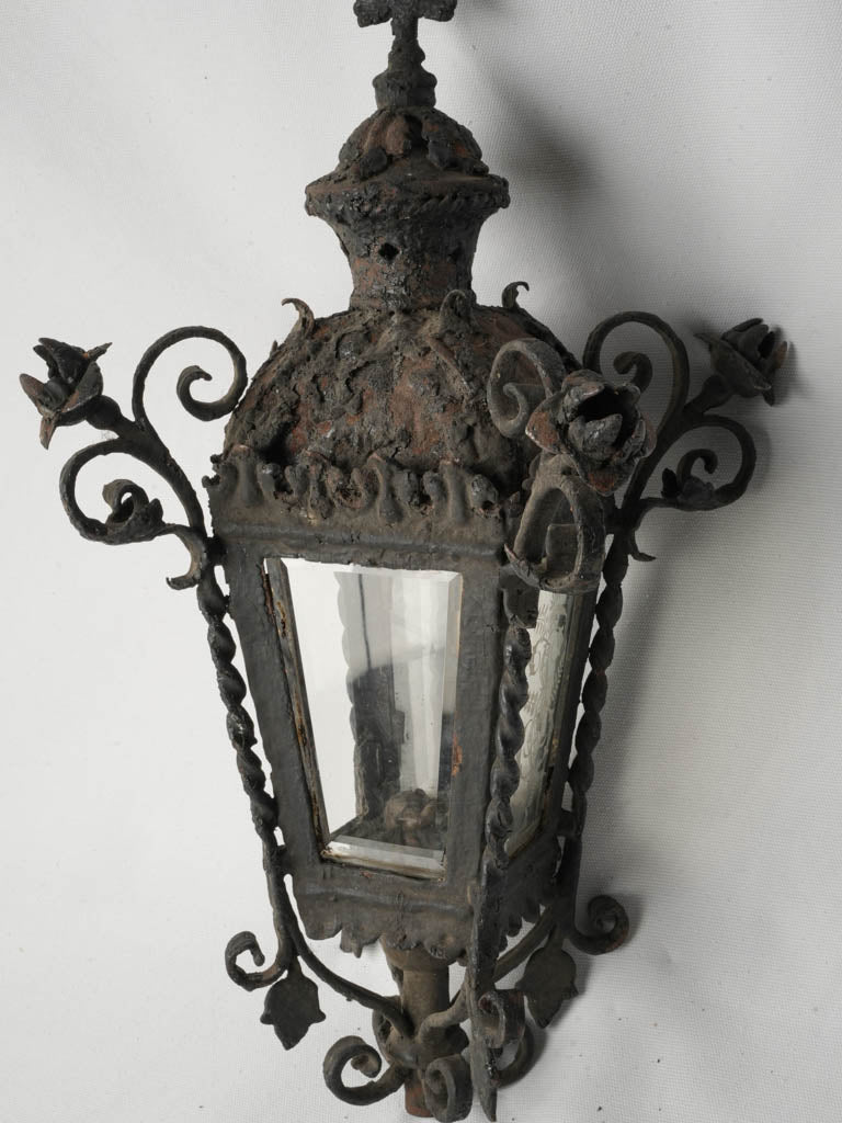 18th Century French Wrought Iron Processional Lantern w/ Rustic Patina - 22"