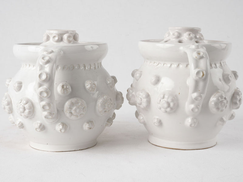 Pair of white lidded tulipieres vases - Emile Tessier 6¾"