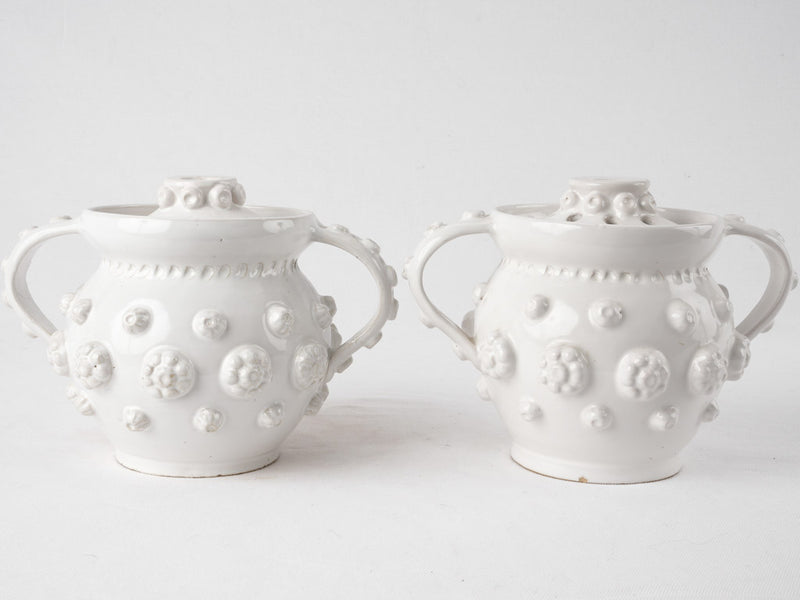 Pair of white lidded tulipieres vases - Emile Tessier 6¾"