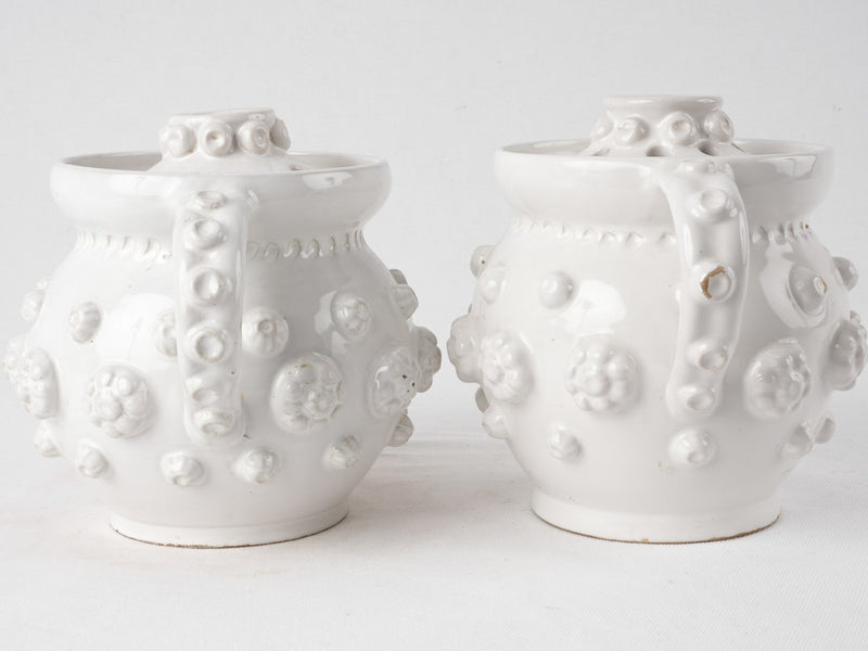 Pair of white lidded tulipieres vases - Emile Tessier 6¾"