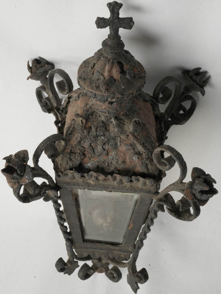 18th Century French Wrought Iron Processional Lantern w/ Rustic Patina - 22"