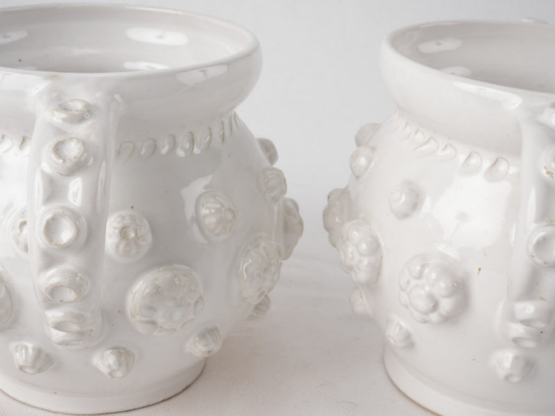 Pair of white lidded tulipieres vases - Emile Tessier 6¾"