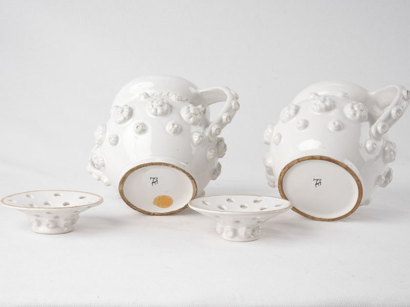 Pair of white lidded tulipieres vases - Emile Tessier 6¾"