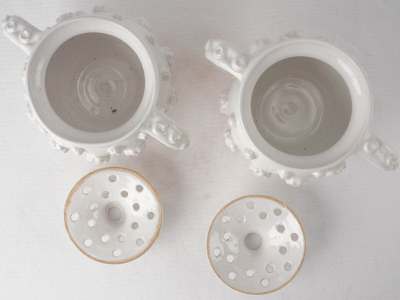 Pair of white lidded tulipieres vases - Emile Tessier 6¾"