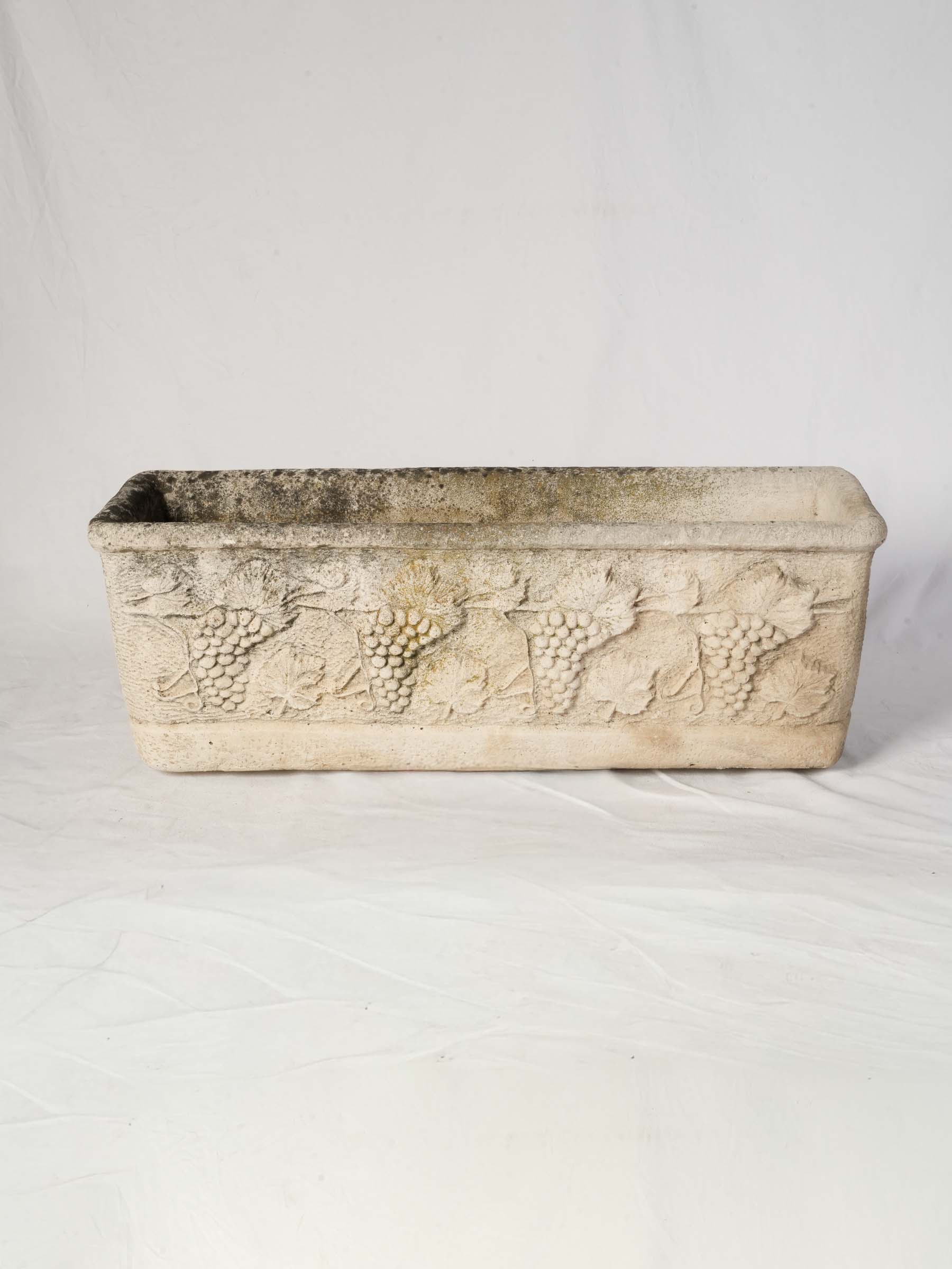 Set of Four Substantial French Reconstituted Stone Garden Planters w/ Vine Motif, c.1950s -37"